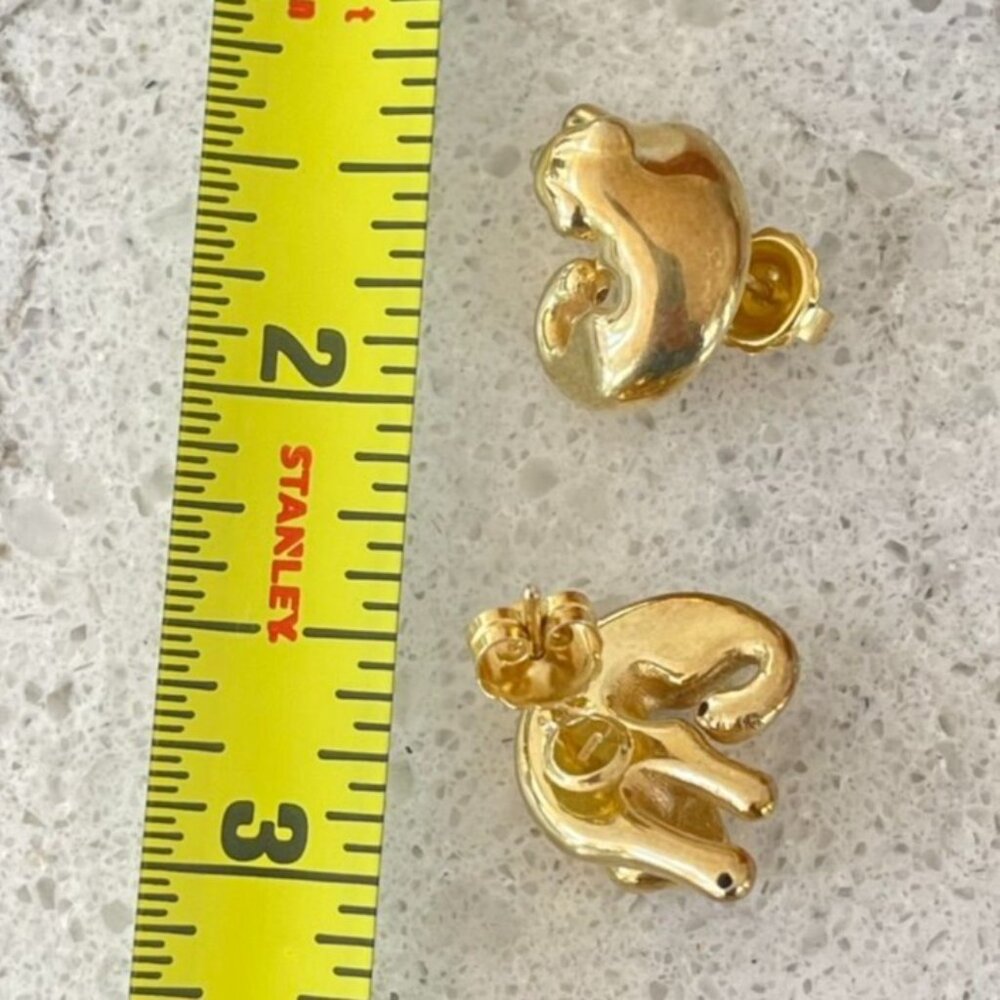 Vintage 925 Sterling Silver Italy Gold Panther Stud Earrings - Picture 4 of 4